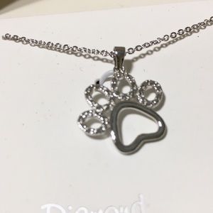 NWT Diamond and Silver Paw Necklace w/ Box